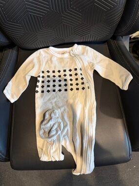 Baby Cream Footie One-Piece with Black Geometric Print